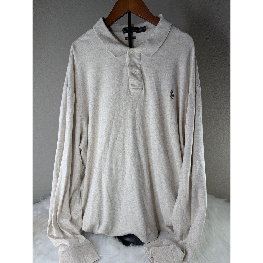 Polo Ralph Lauren Mens XXL Oatmeal Pima Soft Touch Long Sleeve Polo Shirt